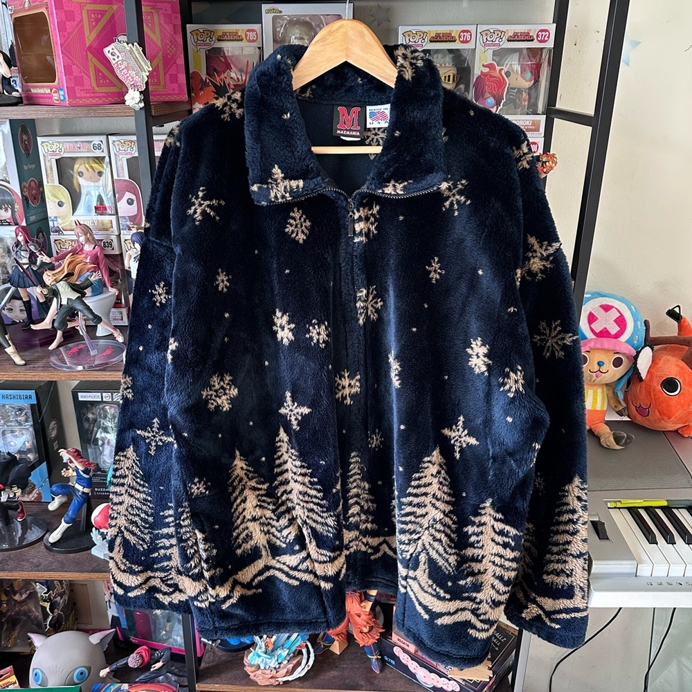 Vintage Mazmania Fleece Jacket Snowflake Print Women’s 2XL Made In USA